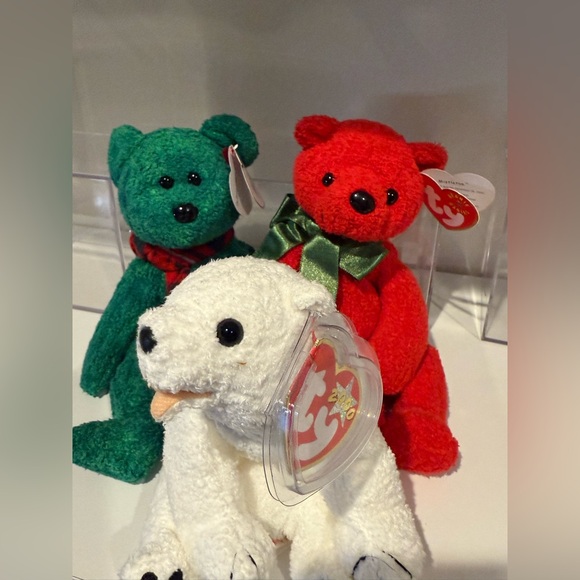 Ty Other - Ty Festive Beanie Babies Trio - Red, Green, White - Mistletoe, Wallace & Aurora